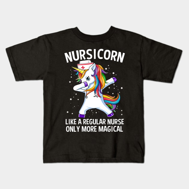 Dabbing Unicorn Nursicorn Funny Nurse Kids T-Shirt by Namio